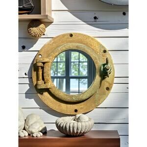 Vintage Brass Ship Porthole Window-Nautical Maritime Salvage-Coastal-Ocean-Beach